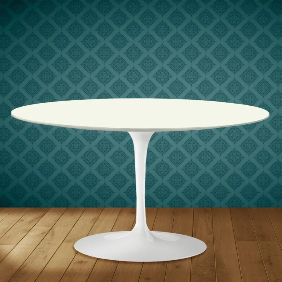 Konferenční stolek Eero Saarinen H 41 Oval Tulip z keramiky Moonè, vyrobený v Itálii - Scarlet Viadurini