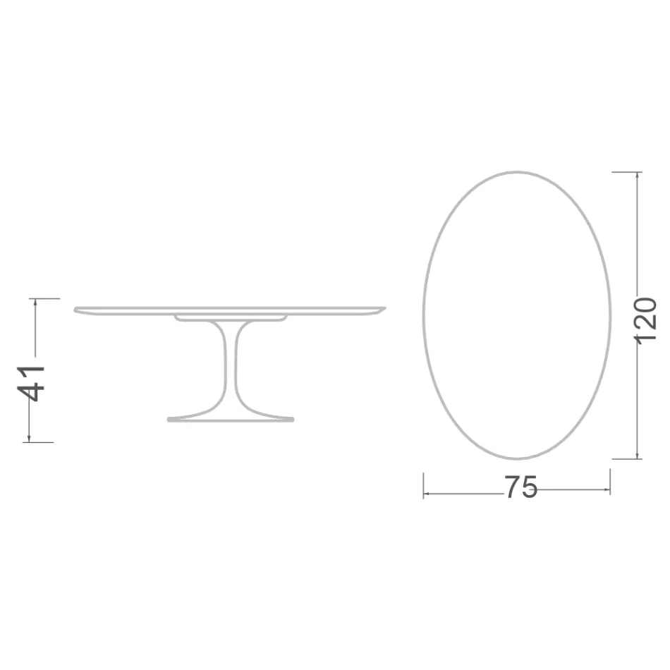 Konferenční stolek Eero Saarinen H 41 Oval Tulip z keramiky Moonè, vyrobený v Itálii - Scarlet Viadurini