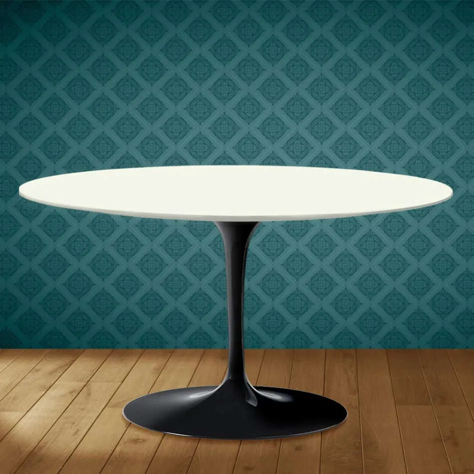 Konferenční stolek Eero Saarinen Tulip H 41 Oval z keramiky Moonè, vyrobený v Itálii - Scarlet Viadurini