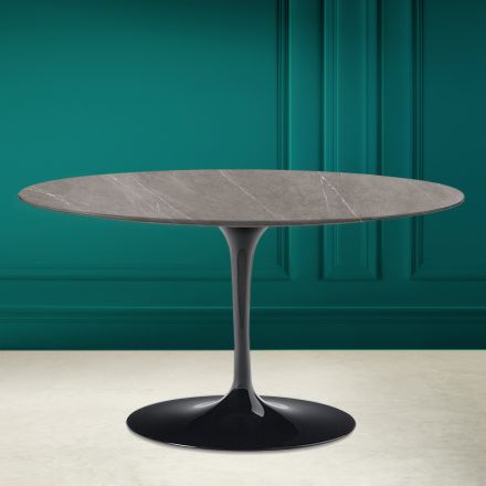 Eero Saarinen H 41 oválný tulipánový konferenční stolek z šedé kamenné keramiky Made in Italy - Scarlet Viadurini