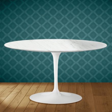 Konferenční stolek Eero Saarinen Tulip H 41 Oval v keramice Salina, vyrobeno v Itálii - Scarlet Viadurini
