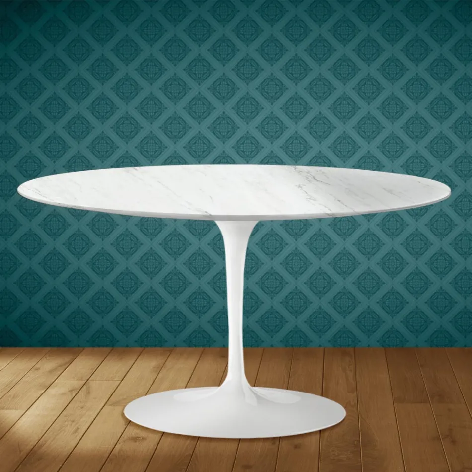 Konferenční stolek Eero Saarinen Tulip H 41 Oval v keramice Salina, vyrobeno v Itálii - Scarlet Viadurini