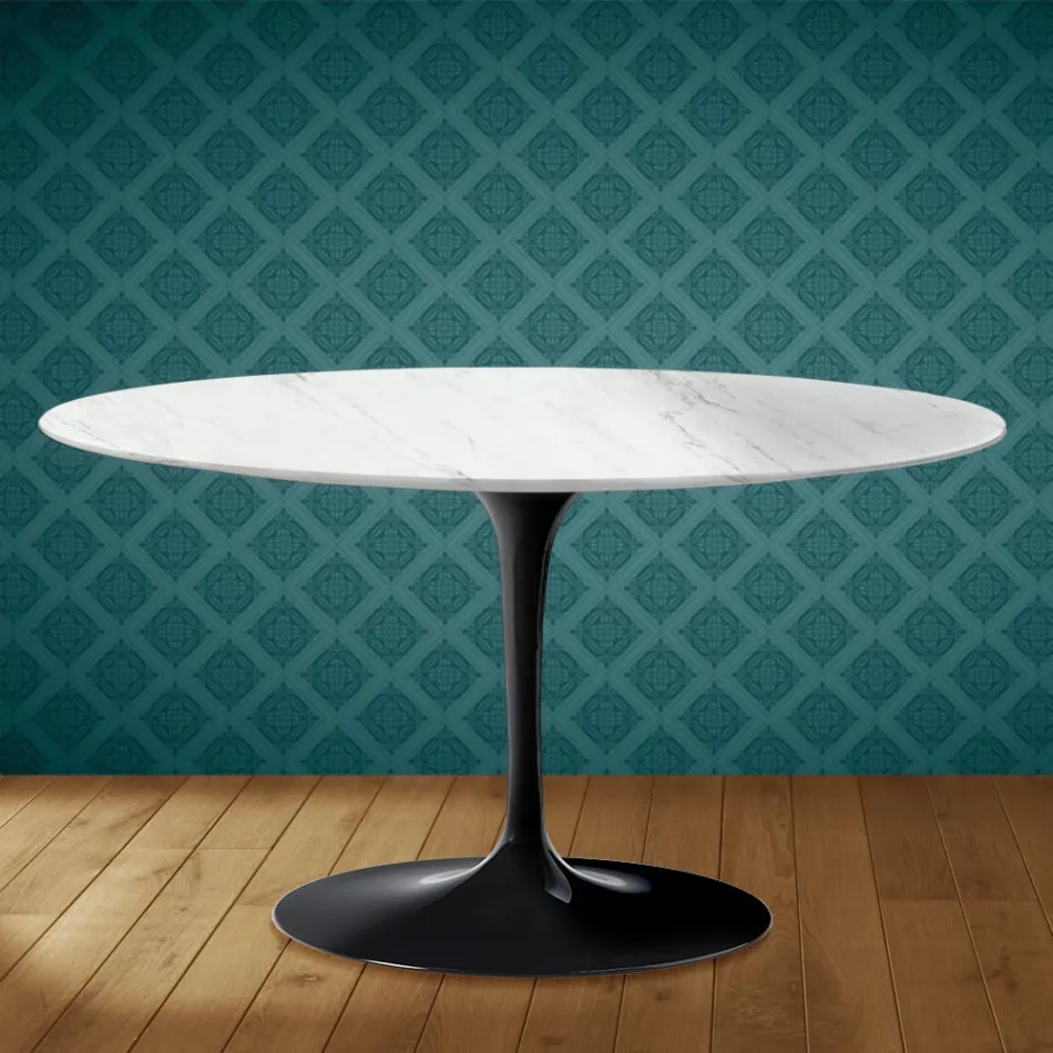 Konferenční stolek Eero Saarinen Tulip H 41 Oval v keramice Salina, vyrobeno v Itálii - Scarlet Viadurini