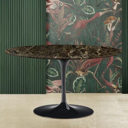 Konferenční stolek Tulipán Eero Saarinen H 41 Oval z tmavého mramoru Emperador Made in Italy Viadurini