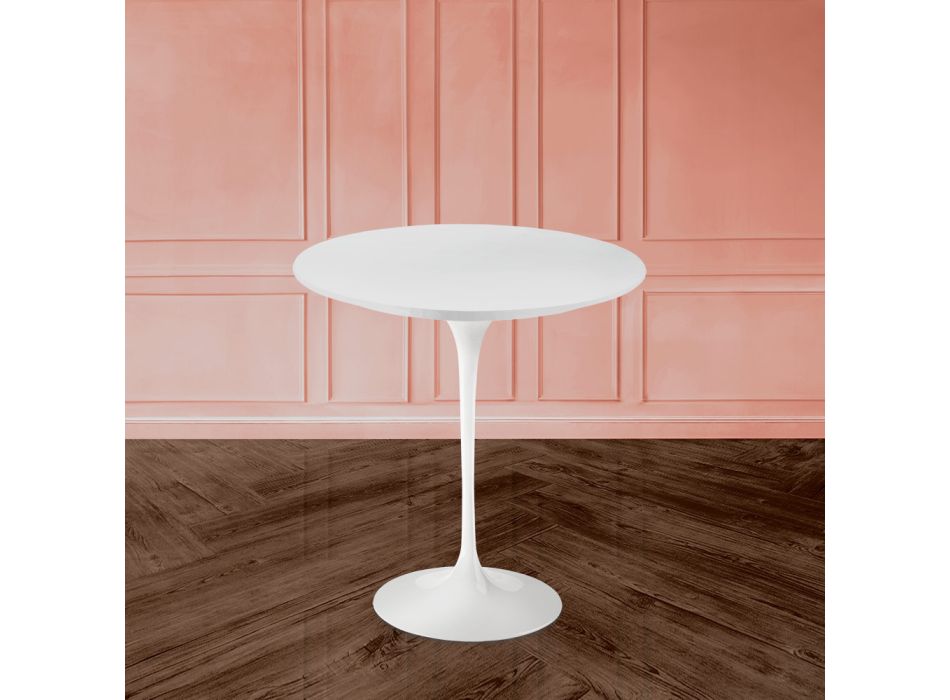 Konferenční stolek Tulipán Eero Saarinen H 52 v bílém tekutém laminátu Made in Italy - Scarlet Viadurini
