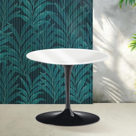 Konferenční stolek Saarinen Tulip, výška 39 cm, lesklý bílý, keramika Florim - šarlatový Viadurini