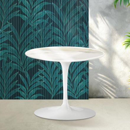 Konferenční stolek Saarinen Tulip, výška 39 cm, lesklá zlatá keramika Calacatta Florim - šarlatová Viadurini