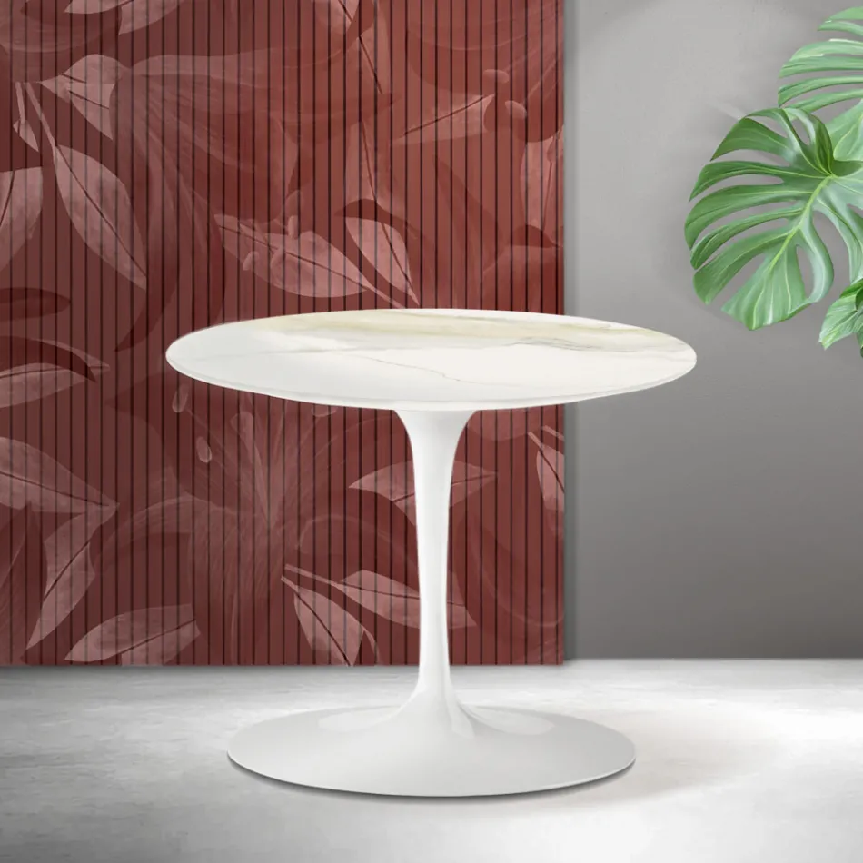 Konferenční stolek Saarinen Tulip V 39 cm, keramika Florim Calacatta Gold Matt - Scarlet Viadurini