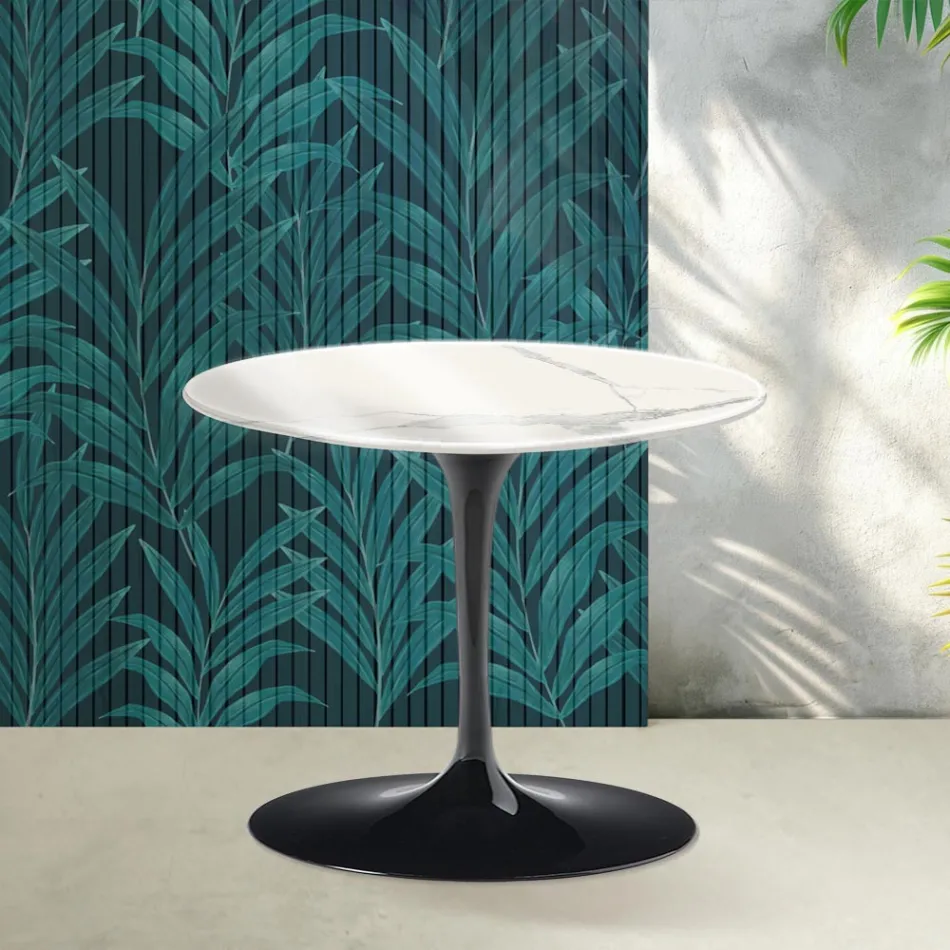 Konferenční stolek Saarinen Tulip, výška 39 cm, lesklý keramický Statuario Florim - šarlatový Viadurini