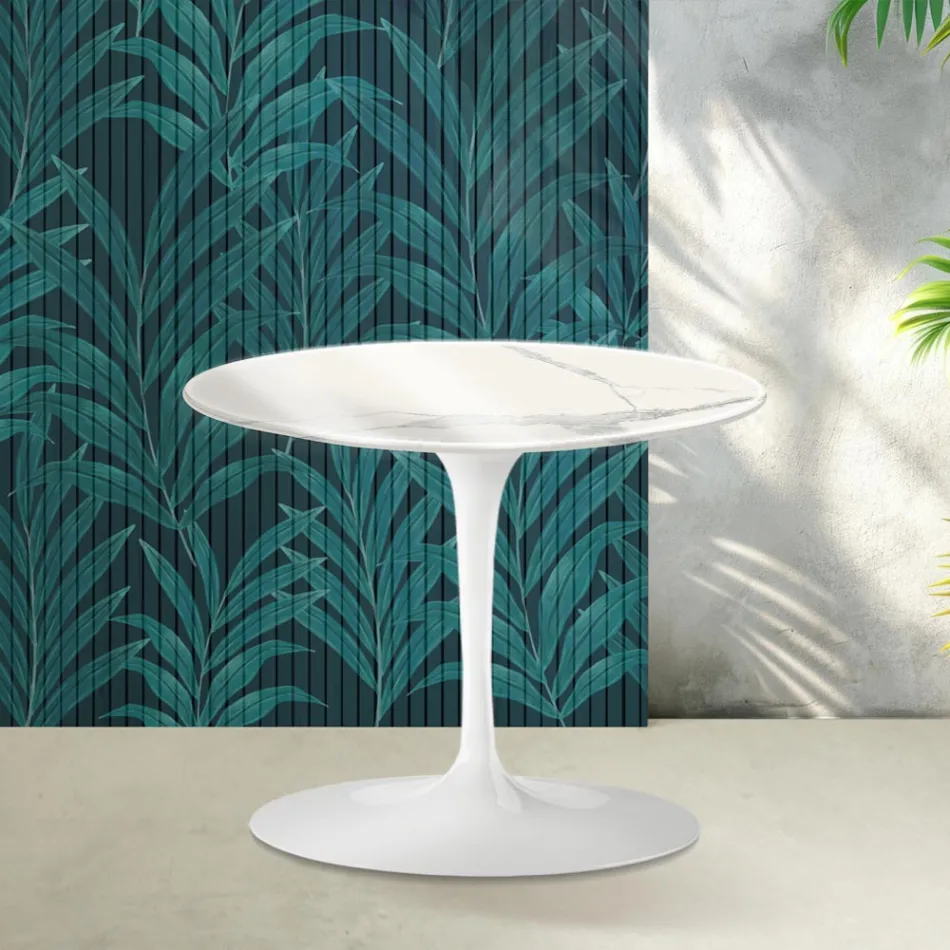 Konferenční stolek Saarinen Tulip, výška 39 cm, lesklý keramický Statuario Florim - šarlatový Viadurini