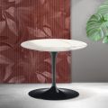 Konferenční stolek Saarinen Tulip V 39 cm z matné keramiky Florim Statuario - šarlatová