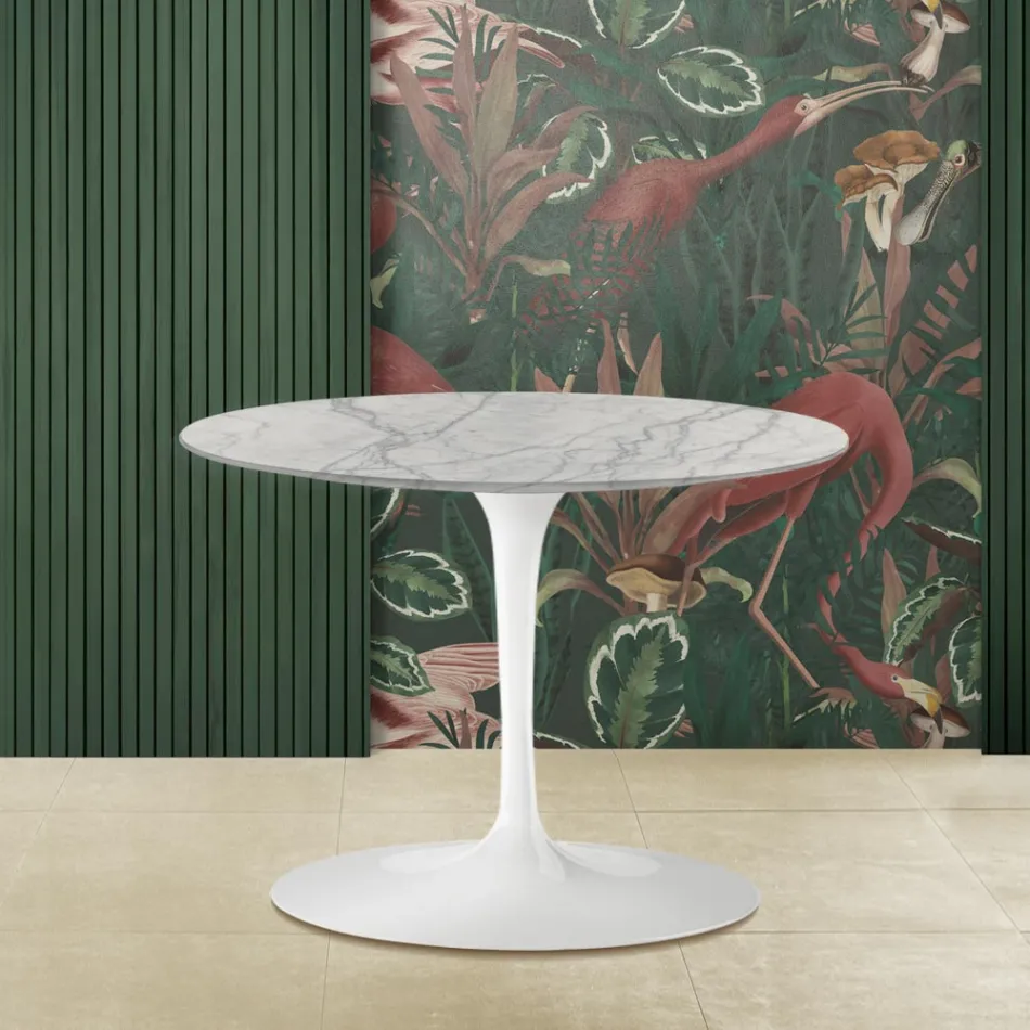 Tulip Saarinen H 39 oválný konferenční stolek s deskou z mramoru Statuarietto Carrara Viadurini