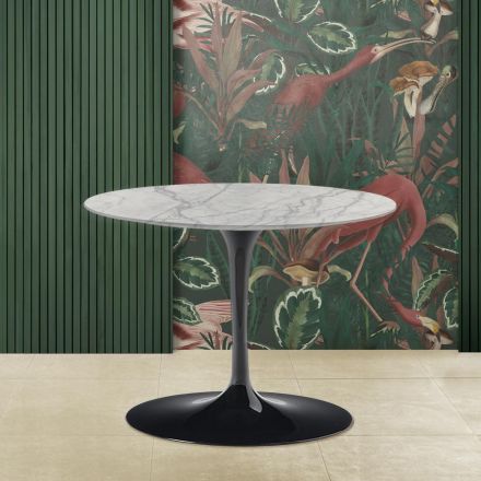 Tulip Saarinen H 39 oválný konferenční stolek s deskou z mramoru Statuarietto Carrara Viadurini