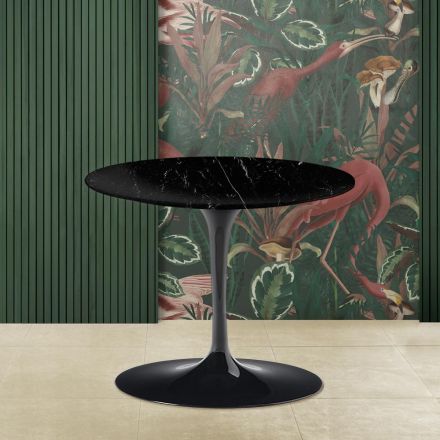 Kulatý konferenční stolek Tulip Saarinen H 39 z černého mramoru Marquinia Made in Italy - Scarlet Viadurini