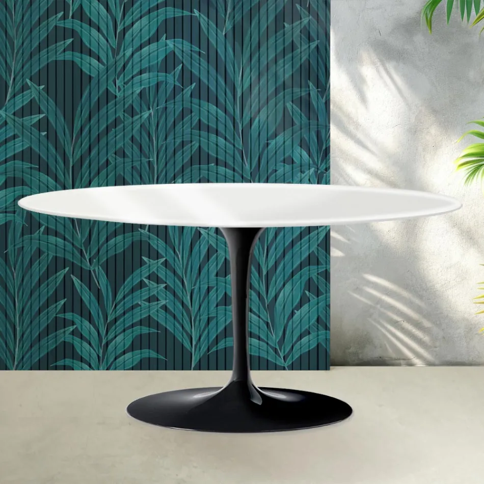 Konferenční stolek Saarinen Tulip, výška 41 cm, lesklý bílý, keramika Florim - šarlatový Viadurini
