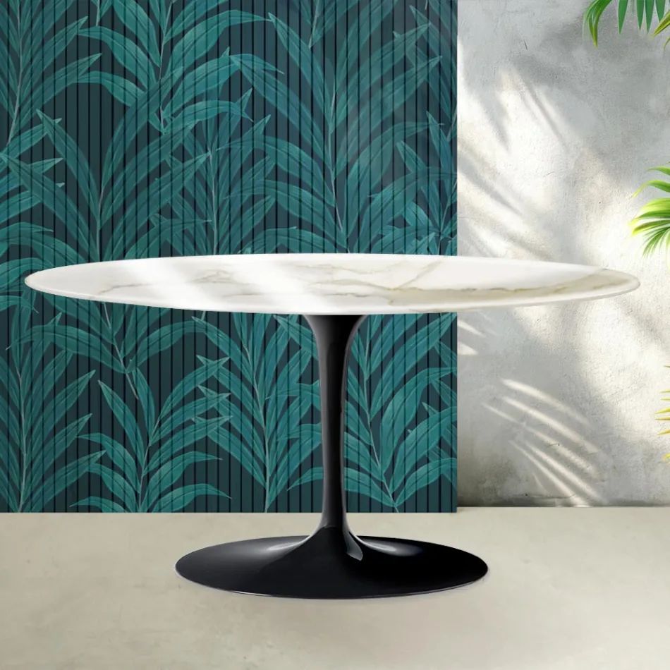 Konferenční stolek Saarinen Tulip, výška 41 cm, lesklá keramika Florim Calacatta Gold - šarlatová Viadurini