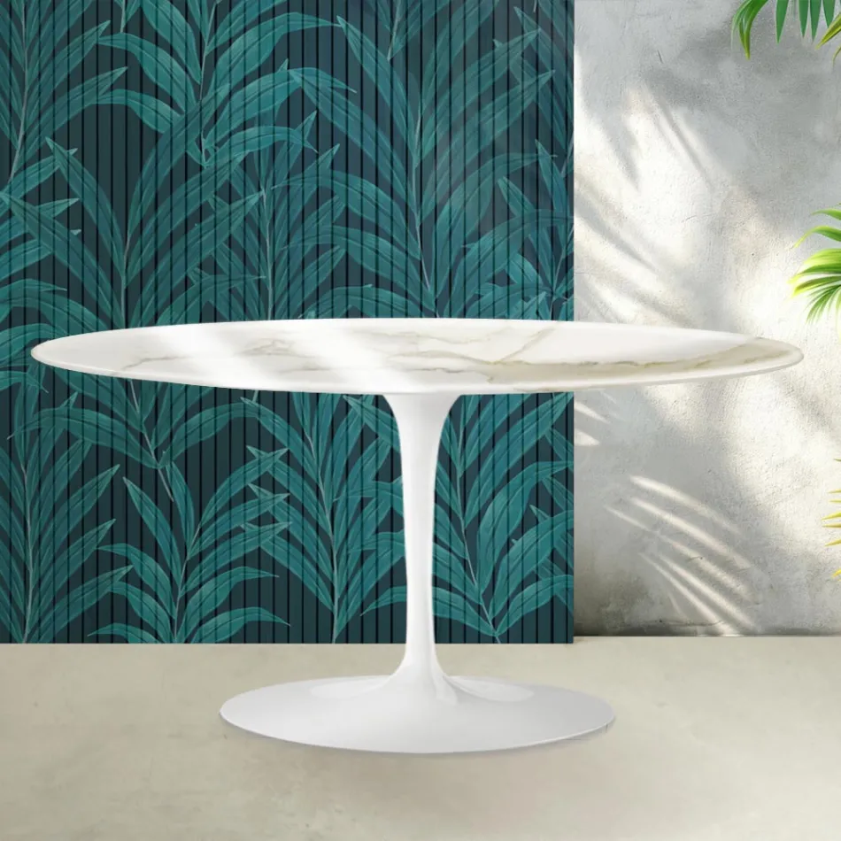Konferenční stolek Saarinen Tulip, výška 41 cm, lesklá keramika Florim Calacatta Gold - šarlatová Viadurini