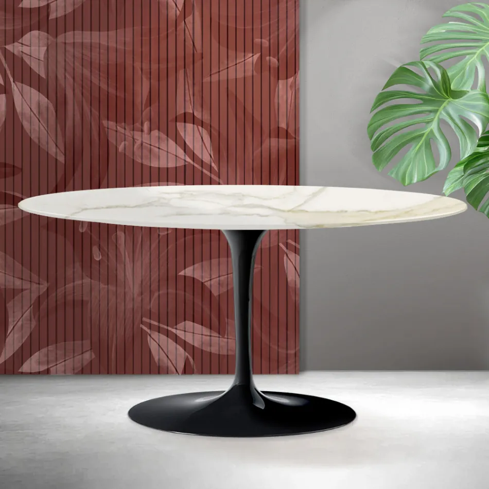 Konferenční stolek Saarinen Tulip V 41 cm, keramika Florim Calacatta Gold Matt - Scarlet Viadurini