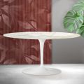 Konferenční stolek Saarinen Tulip V 41 cm, keramika Florim Calacatta Gold Matt - Scarlet