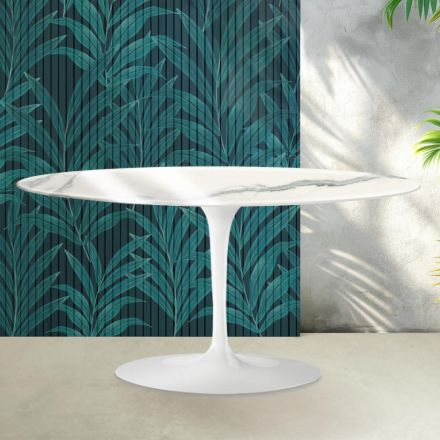 Konferenční stolek Saarinen Tulip V 41 cm, lesklý keramický Statuario Florim - šarlatový Viadurini