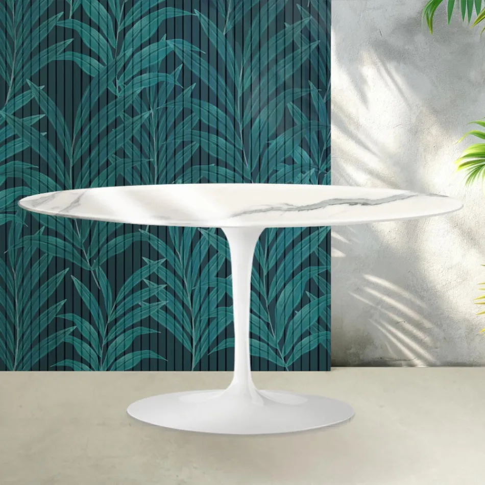 Konferenční stolek Saarinen Tulip V 41 cm, lesklý keramický Statuario Florim - šarlatový Viadurini