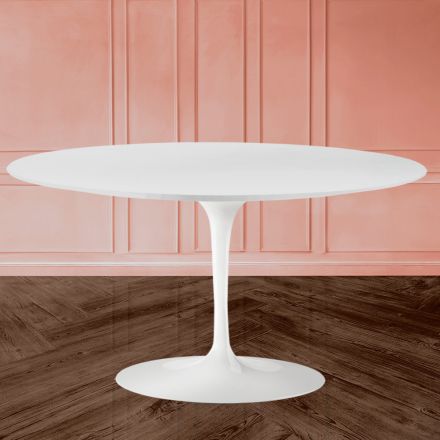 Konferenční stolek Tulip Saarinen H 41 s oválnou deskou z bílého tekutého laminátu Made in Italy - Scarlet Viadurini