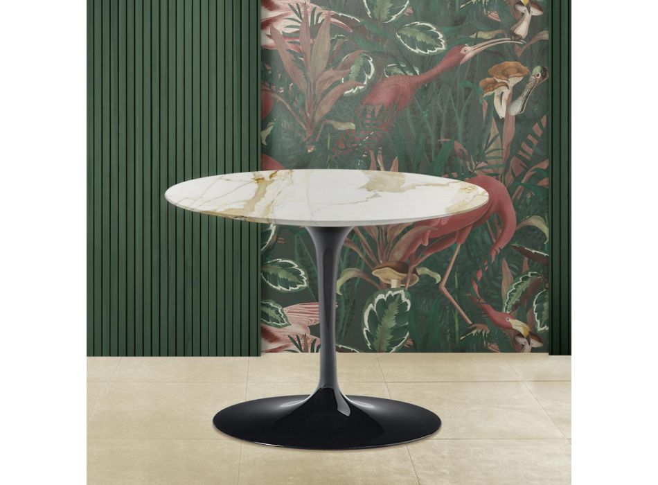 Konferenční stolek Tulip Saarinen H 41 s kulatou deskou Caracatta z zlatého mramoru Viadurini