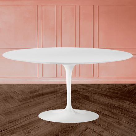 Konferenční stolek Tulip Saarinen H 41 z bílého oválného tekutého laminátu Made in Italy - Scarlet Viadurini