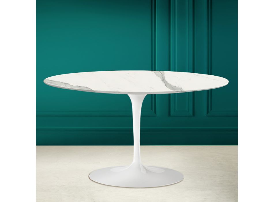 Tulip Saarinen H 41 oválný konferenční stolek s celožilovou sochařskou keramickou deskou Viadurini