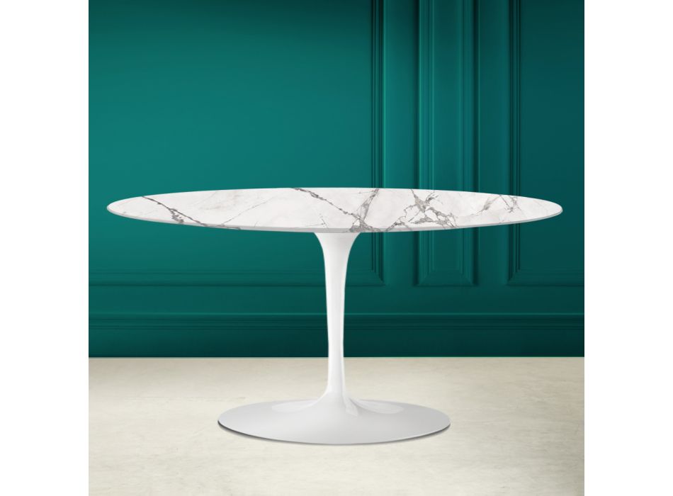 Tulip Saarinen H 41 oválný konferenční stolek z neviditelné výběrové keramiky Made in Italy - Scarlet Viadurini