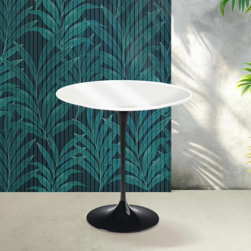 Konferenční stolek Saarinen Tulip, výška 52 cm, lesklý bílý, keramika Florim - šarlatový Viadurini