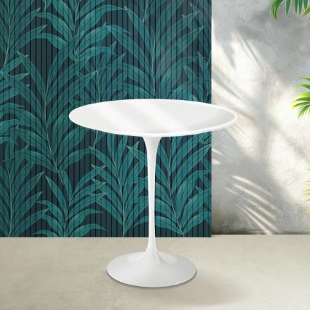 Konferenční stolek Saarinen Tulip, výška 52 cm, lesklý bílý, keramika Florim - šarlatový Viadurini