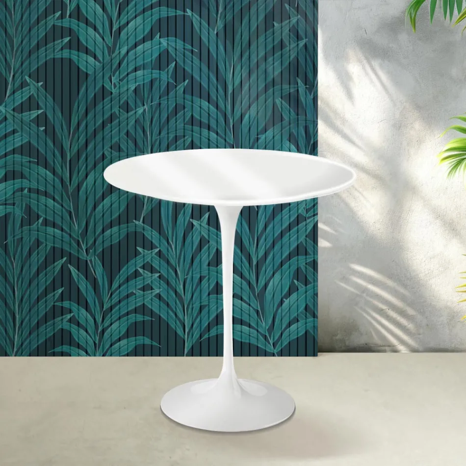 Konferenční stolek Saarinen Tulip, výška 52 cm, lesklý bílý, keramika Florim - šarlatový Viadurini
