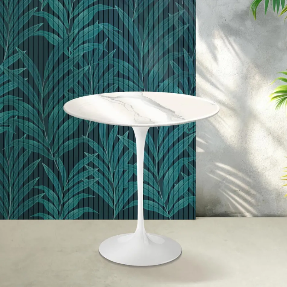 Konferenční stolek Saarinen Tulip, výška 52 cm, lesklý keramický Statuario Florim - šarlatový Viadurini