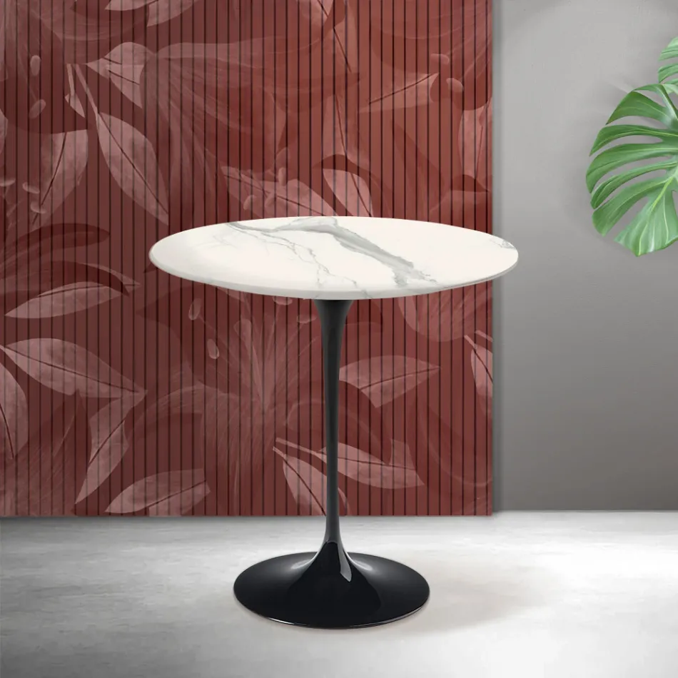 Konferenční stolek Saarinen Tulip V 52 cm z matné keramiky Florim Statuario - šarlatová Viadurini