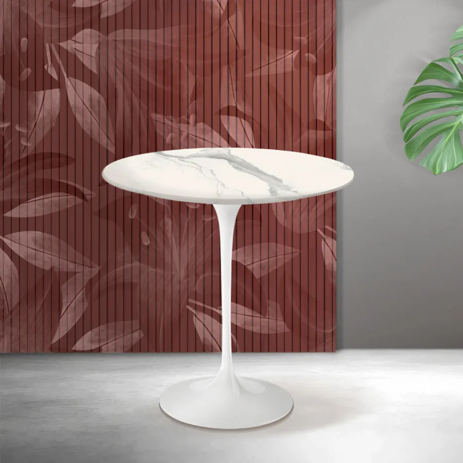 Konferenční stolek Saarinen Tulip V 52 cm z matné keramiky Florim Statuario - šarlatová Viadurini