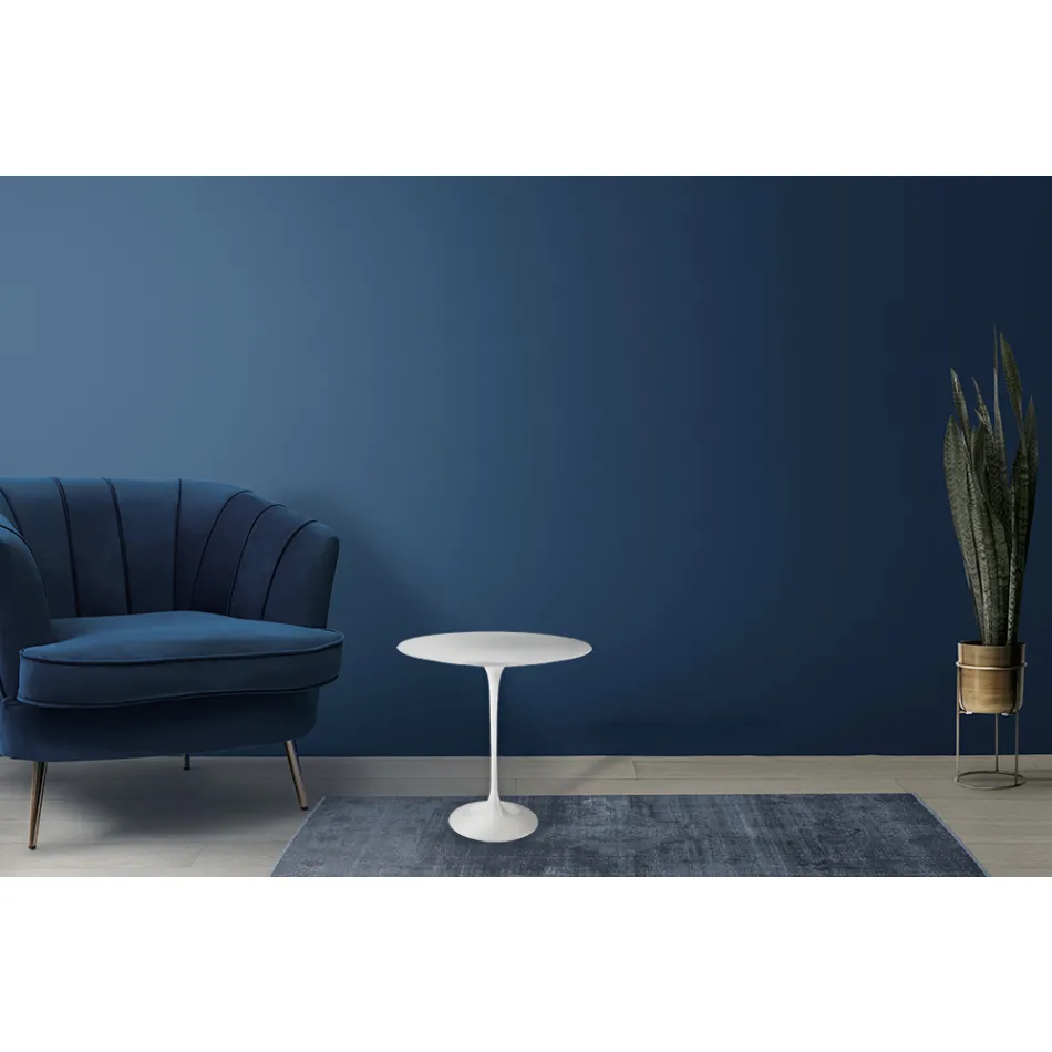 Konferenční stolek Tulip Saarinen H 52 s oválnou deskou z bílého tekutého laminátu Made in Italy - Scarlet Viadurini