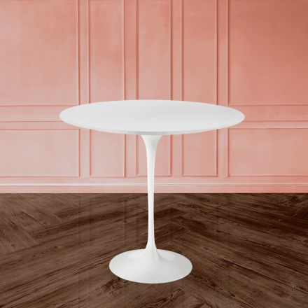 Konferenční stolek Tulip Saarinen H 52 s oválnou deskou z bílého tekutého laminátu Made in Italy - Scarlet Viadurini