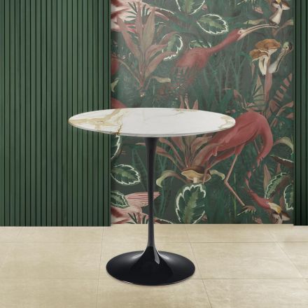 Konferenční stolek Tulipán Saarinen H 52 s oválnou deskou ze zlatého karacattového mramoru Made in Italy - Scarlet Viadurini