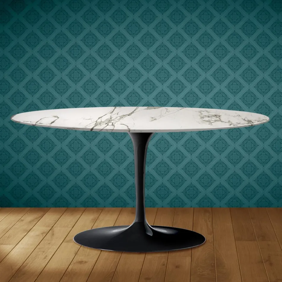 Konferenční stolek Saarinen Tulip, oválný, výška 41 cm, keramika Aura 22, vyrobeno v Itálii - Scarlet Viadurini