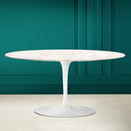 Tulip Saarinen oválný konferenční stolek H 41 v diamantové krémové keramice Made in Italy - Scarlet Viadurini