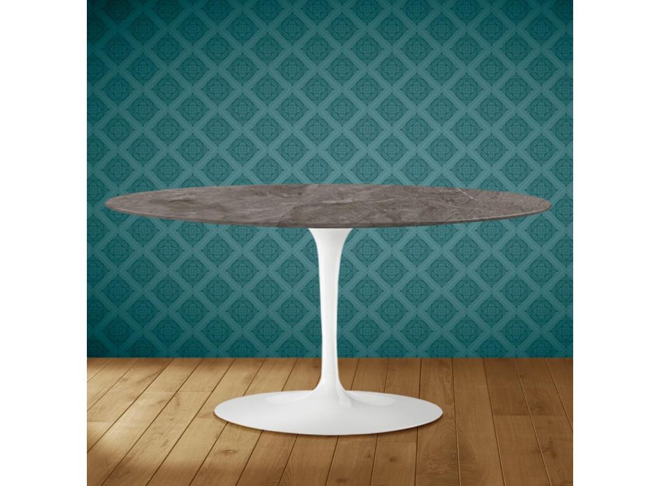 Oválný konferenční stolek Tulip Saarinen H 41 z keramiky Kira Made in Italy - Scarlet Viadurini