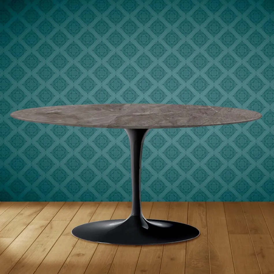 Oválný konferenční stolek Tulip Saarinen H 41 z keramiky Kira Made in Italy - Scarlet Viadurini