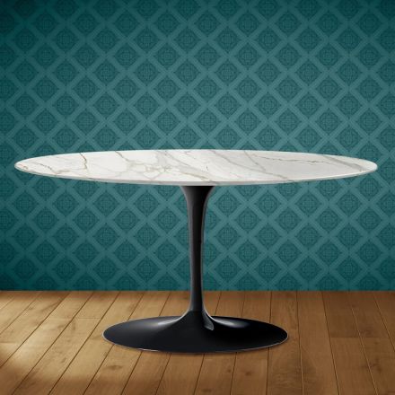Konferenční stolek Saarinen Tulip, oválný, výška 41 cm, lesklá keramika, vyrobeno v Itálii - Scarlet Viadurini