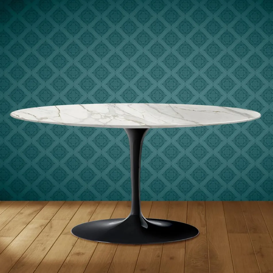 Konferenční stolek Saarinen Tulip, oválný, výška 41 cm, lesklá keramika, vyrobeno v Itálii - Scarlet Viadurini