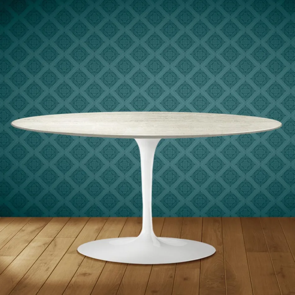 Konferenční stolek Saarinen Tulip, oválný, výška 41 cm, keramika Marmorio, vyrobeno v Itálii - Scarlet Viadurini