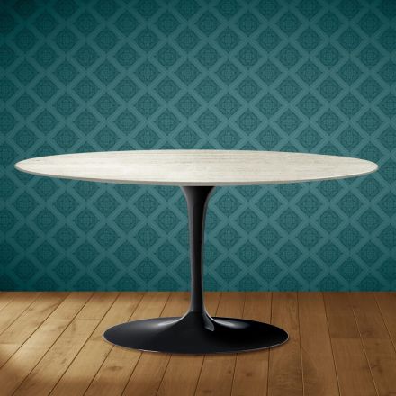 Konferenční stolek Saarinen Tulip, oválný, výška 41 cm, keramika Marmorio, vyrobeno v Itálii - Scarlet Viadurini