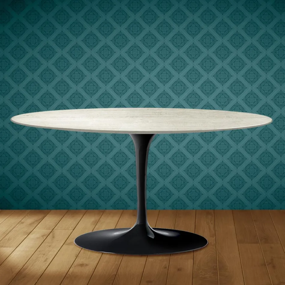 Konferenční stolek Saarinen Tulip, oválný, výška 41 cm, keramika Marmorio, vyrobeno v Itálii - Scarlet Viadurini
