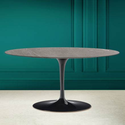 Tulipán Saarinen oválný konferenční stolek H 41 z šedé kamenné keramiky Made in Italy - Scarlet Viadurini