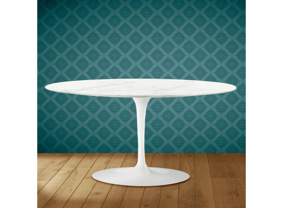 Oválný konferenční stolek Tulip Saarinen H 41 z keramiky Rem Made in Italy - Scarlet Viadurini